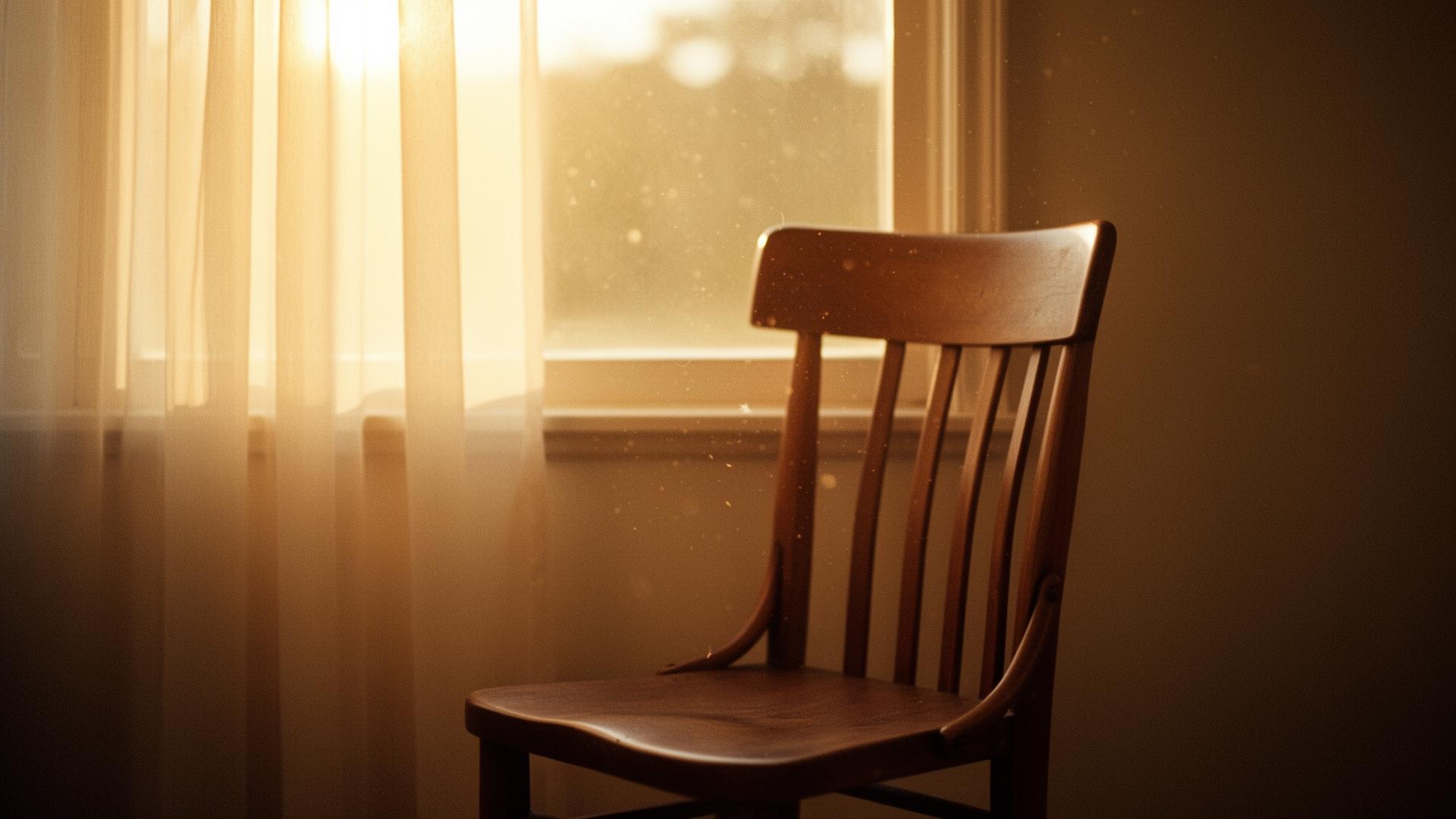 An empty chair in golden hour light